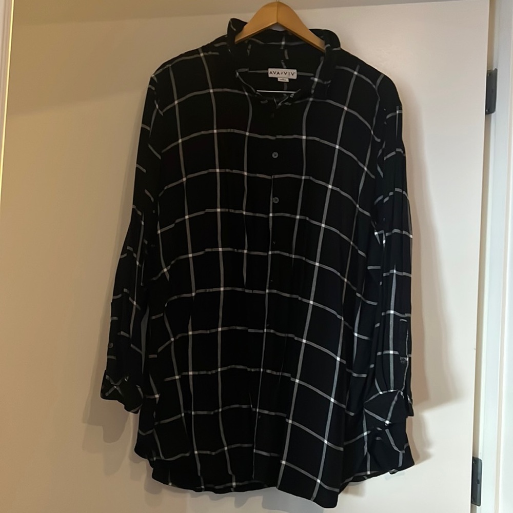 Strip black and white plus size button down shirt